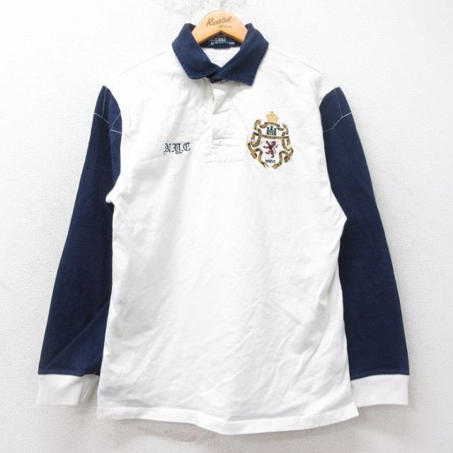 M★古着 ラルフローレン Ralph Lauren 長袖 ブランド ラガー シャツ メンズ 90年代 90s ワンポイントロゴ 6 ヒジ当て コットン 白他 ホワイト 25aug26 中古 トップス