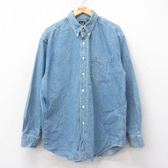 L★古着 ギャップ GAP 長袖 ブランド シャツ メンズ 90年代 90s コットン ボタンダウン 紺 ネイビー デニム 25aug26 中古 トップス