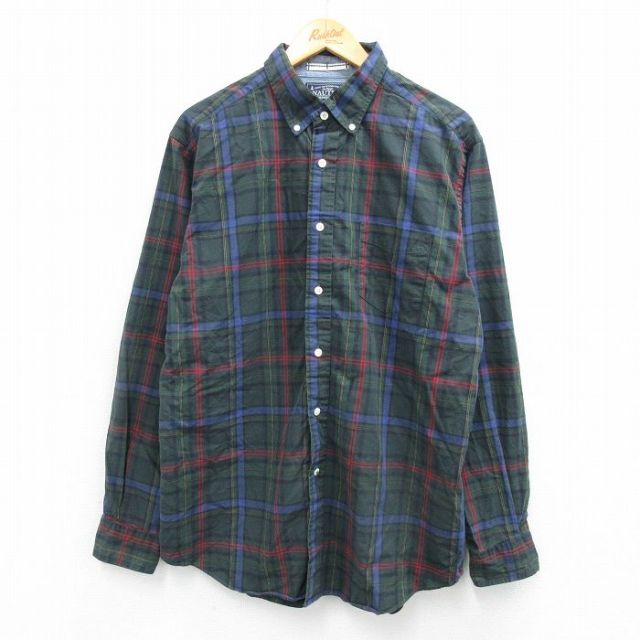 L★古着 ノーティカ NAUTICA 長袖 ブランド シャツ メンズ コットン ボタンダウン 緑他 グリーン チェック 25sep01 中古 トップス