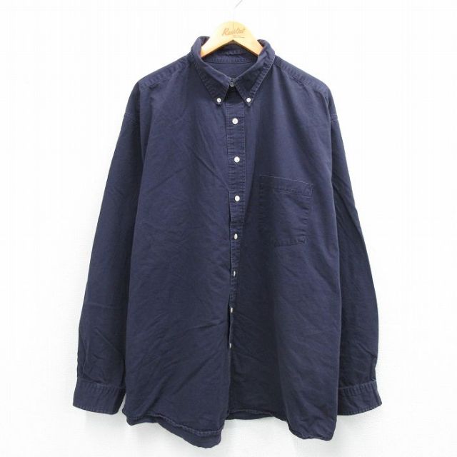 XL★古着 エディーバウアー 長袖 ブランド シャツ メンズ 00年代 00s 大きいサイズ ロング丈 コットン ボタンダウン 紺 ネイビー 25sep01 中古 トップス