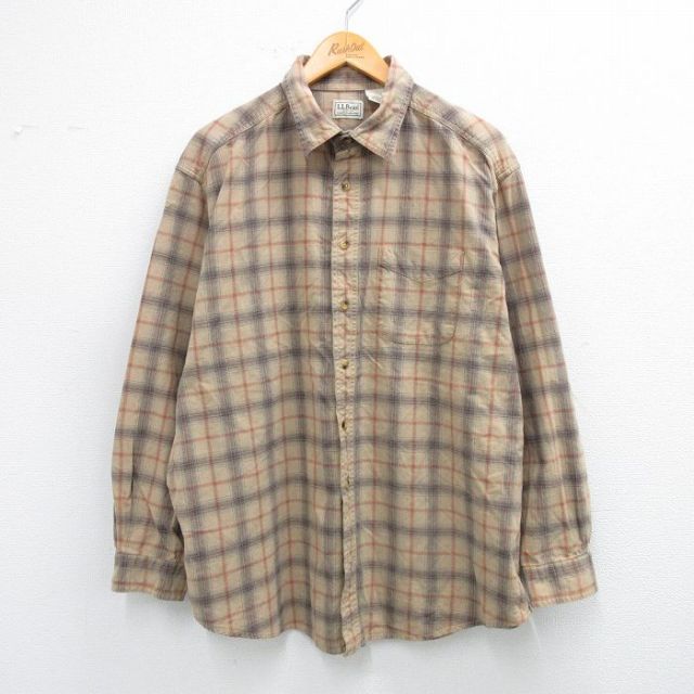 XL★古着 エルエルビーン LLBEAN 長袖 ブランド シャツ メンズ 00年代 00s 大きいサイズ コットン ベージュ他 カーキ チェック 【spe】 25sep01 中古 トップス