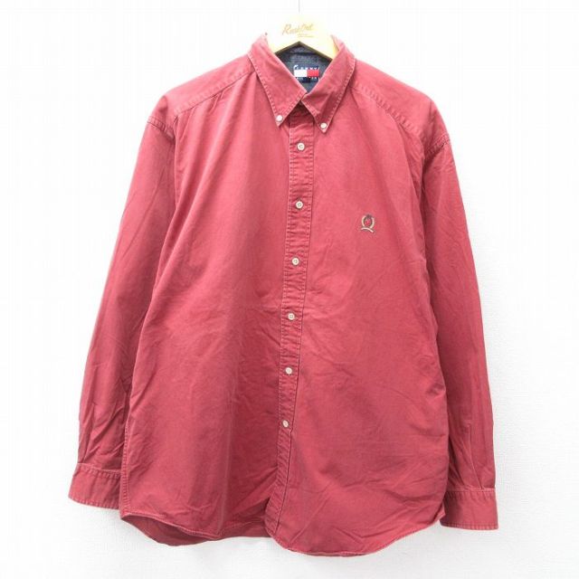トミーヒルフィガー 90s 長袖シャツ ワンポイントロゴ レッド XL | 古着