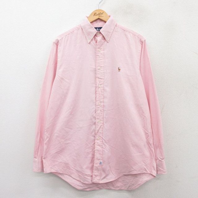 【20%OFF】XL★古着 ラルフローレン Ralph Lauren 長袖 ブランド シャツ メンズ 90年代 90s ワンポイントロゴ オックスフォード ロング丈 コットン ボタンダウン ピンク 25sep02 中古 トップス
