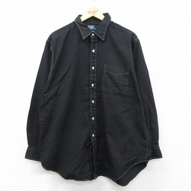 XL★古着 ラルフローレン Ralph Lauren 長袖 ブランド シャツ メンズ 90年代 90s ANDREW オックスフォード 大きいサイズ ロング丈 コットン ボタンダウン 黒 ブラック 25sep02 中古 トップス