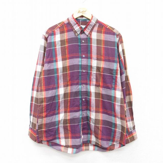 L★古着 リーバイス Levis 長袖 ブランド シャツ メンズ 90年代 90s ボタンダウン 紫他 パープル チェック 25sep02 中古 トップス