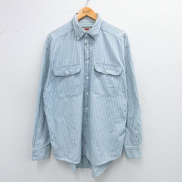 XL★古着 リーバイス Levis 長袖 ブランド シャツ メンズ 00年代 00s コットン 薄紺他 ネイビー ストライプ 25sep02 中古 トップス