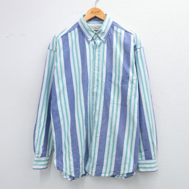 エルエルビーン 80s 長袖シャツ ストライプ ネイビー XL | 古着