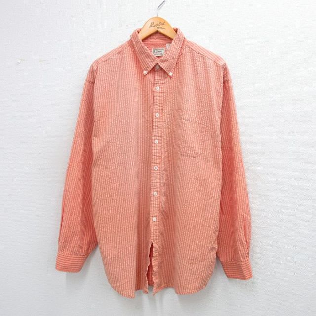 【50%OFF】エルエルビーン 00s 長袖シャツ ストライプ オレンジ XL | 古着