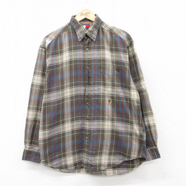 トミーヒルフィガー 90s 長袖シャツ ワンポイントロゴ カーキ XL | 古着