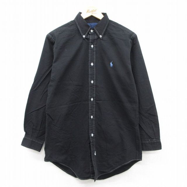 M★古着 ラルフローレン Ralph Lauren 長袖 ブランド シャツ メンズ 90年代 90s ワンポイントロゴ コットン ボタンダウン 黒 ブラック 25sep02 中古 トップス