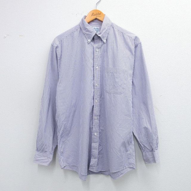 L★古着 ブルックスブラザーズ BROOKS BROTHERS 長袖 ブランド シャツ メンズ 90年代 90s コットン ボタンダウン USA製 紫他 パープル ストライプ 【spe】 25sep03 中古 トップス