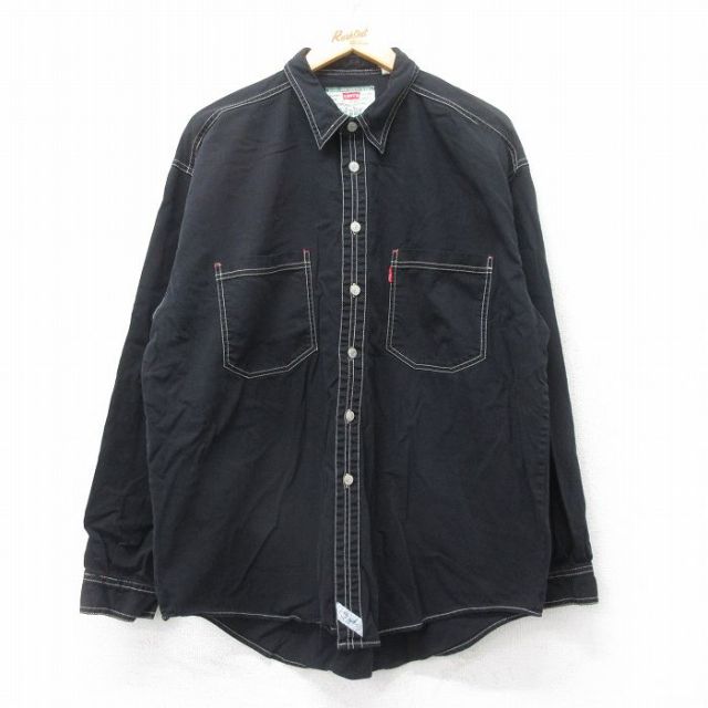 XL★古着 リーバイス Levis 長袖 ブランド シャツ メンズ 00年代 00s 大きいサイズ コットン 黒 ブラック 25sep03 中古 トップス