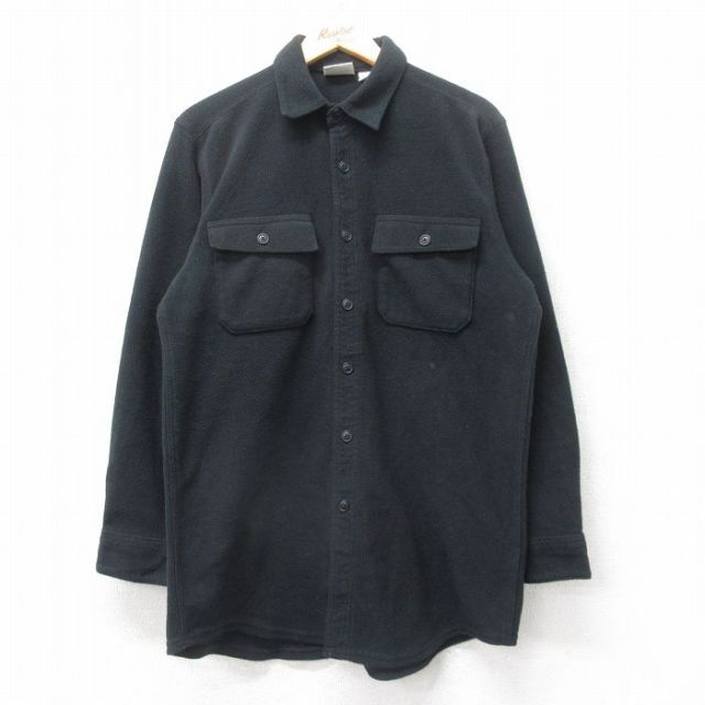 L★古着 エルエルビーン LLBEAN 長袖 ブランド シャツ メンズ 00年代 00s フリース ロング丈 黒 ブラック 25sep03 中古 トップス