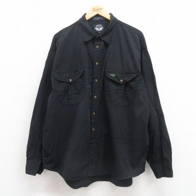 XL★古着 ドッカーズ 長袖 ブランド シャツ メンズ 90年代 90s ワンポイントロゴ 大きいサイズ コットン 黒 ブラック 【spe】 25sep05 中古 トップス