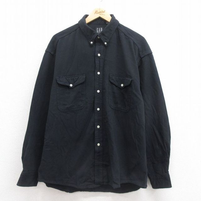 XL★古着 ギャップ GAP 長袖 ブランド シャツ メンズ 90年代 90s コットン ボタンダウン 黒 ブラック 25sep05 中古 トップス