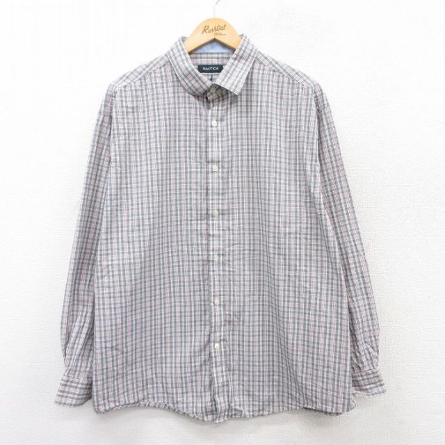 【20%OFF】XL★古着 ノーティカ NAUTICA 長袖 ブランド シャツ メンズ 白他 ホワイト チェック 25sep09 中古 トップス