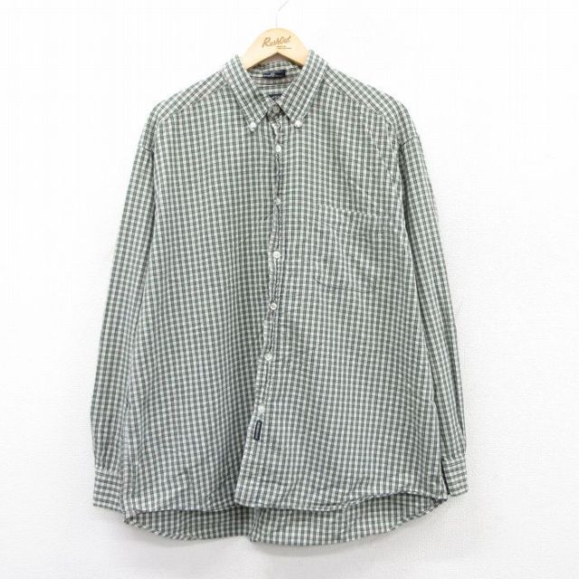 XL★古着 ドッカーズ 長袖 ブランド シャツ メンズ 大きいサイズ コットン ボタンダウン 緑他 グリーン チェック 25sep09 中古 トップス
