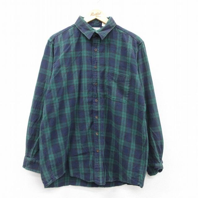 【20%OFF】L★古着 エルエルビーン LLBEAN 長袖 ブランド シャツ メンズ 90年代 90s コットン USA製 緑他 グリーン タータン チェック ブラックウォッチ 【spe】 25sep09 中古 トップス