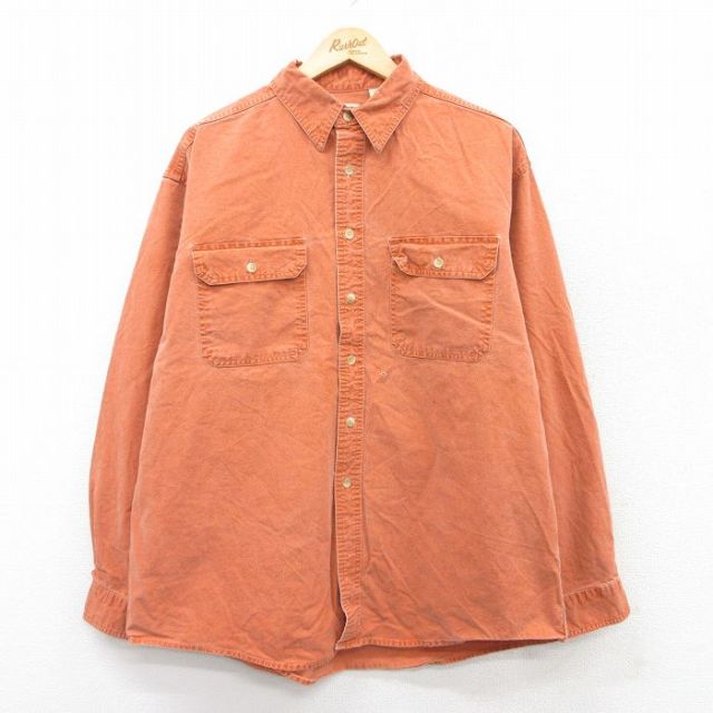 XL★古着 エルエルビーン LLBEAN 長袖 ブランド シャツ メンズ 00年代 00s コットン カナダ製 オレンジ系 25sep09 中古 トップス