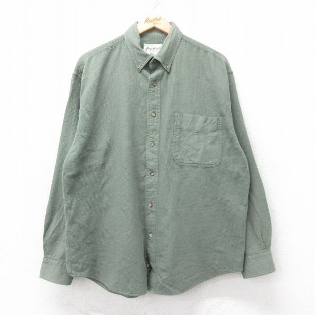 XL★古着 エディーバウアー 長袖 ブランド シャツ メンズ 00年代 00s コットン ボタンダウン 緑系 グリーン 25sep10 中古 トップス
