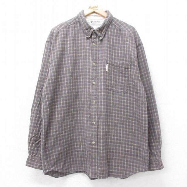 XL★古着 コロンビア COLUMBIA 長袖 ブランド シャツ メンズ 00年代 00s 大きいサイズ ロング丈 コットン ボタンダウン グレー他 チェック 25sep10 中古 トップス