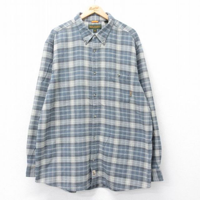 【20%OFF】XL★古着 ティンバーランド 長袖 ブランド シャツ メンズ 00年代 00s 大きいサイズ ロング丈 コットン ボタンダウン 紺他 ネイビー チェック 25sep11 中古 トップス