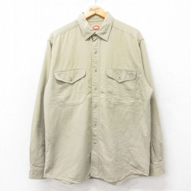 XL★古着 バナナリパブリック BANANA REPUBLIC 長袖 ブランド シャツ メンズ 80年代 80s ヘリンボーン コットン ベージュ系 カーキ 【spe】 25sep11 中古 トップス