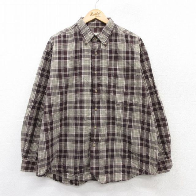 XL★古着 エディーバウアー 長袖 ブランド シャツ メンズ 00年代 00s 大きいサイズ コットン ボタンダウン 茶他 ブラウン チェック 25sep16 中古 トップス