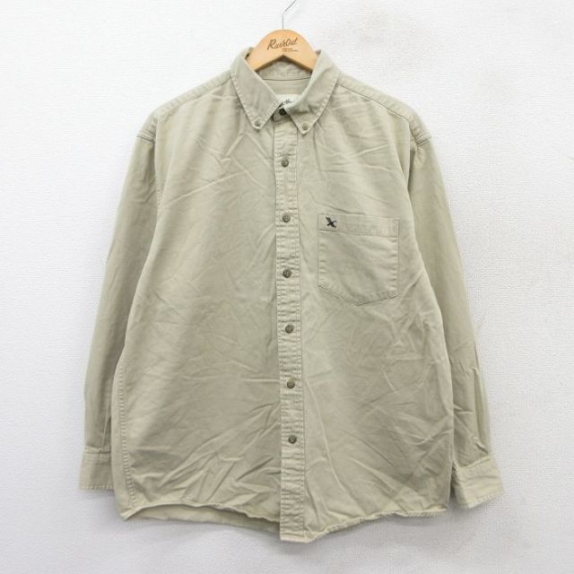 L★古着 エディーバウアー 長袖 ブランド シャツ メンズ 00年代 00s 鳥 コットン ボタンダウン ベージュ カーキ 25sep16 中古 トップス
