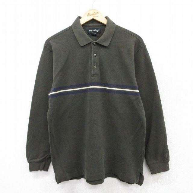 M★古着 エディーバウアー 長袖 ブランド シャツ メンズ 00年代 00s 鹿の子 コットン 濃緑系他 グリーン 25sep16 中古 トップス