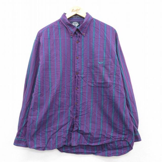 XL★古着 ドッカーズ 長袖 ブランド シャツ メンズ 90年代 90s 大きいサイズ コットン ボタンダウン USA製 紫他 パープル ストライプ 【spe】 25sep16 中古 トップス