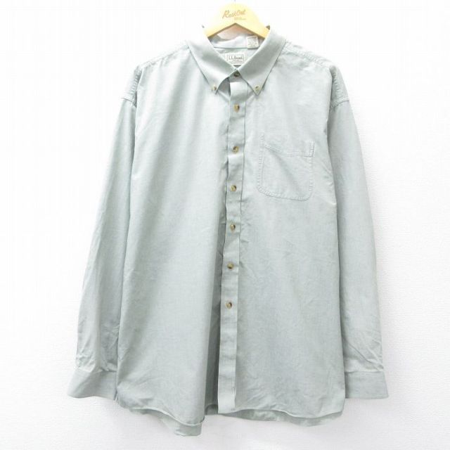【20%OFF】XL★古着 エルエルビーン LLBEAN 長袖 ブランド シャツ メンズ 00年代 00s 大きいサイズ ロング丈 コットン ボタンダウン 緑系 グリーン 25sep18 中古 トップス