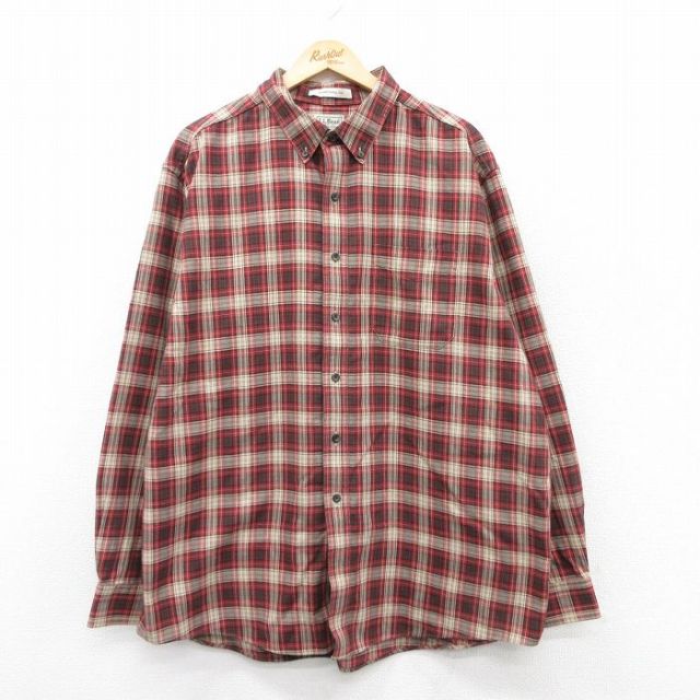 XL★古着 エルエルビーン LLBEAN 長袖 ブランド シャツ メンズ 00年代 00s 大きいサイズ コットン ボタンダウン エンジ他 チェック 25sep20 中古 トップス