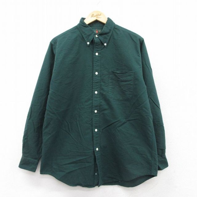L★古着 ジェイクルー J.CREW 長袖 ブランド シャツ メンズ 90年代 90s コットン ボタンダウン 緑 グリーン 25sep20 中古 トップス