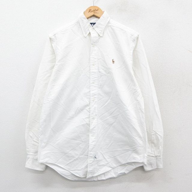 L★古着 ラルフローレン Ralph Lauren 長袖 ブランド シャツ メンズ 90年代 90s ワンポイントロゴ オックスフォード コットン ボタンダウン 白 ホワイト 25sep22 中古 トップス