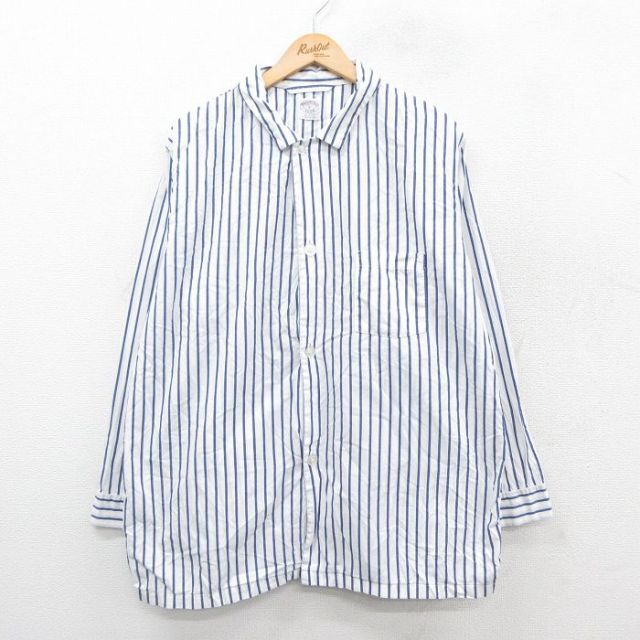 XL★古着 ブルックスブラザーズ BROOKS BROTHERS 長袖 ブランド シャツ メンズ 90年代 90s 大きいサイズ コットン USA製 白他 ホワイト ストライプ 【spe】 25sep22 中古 トップス