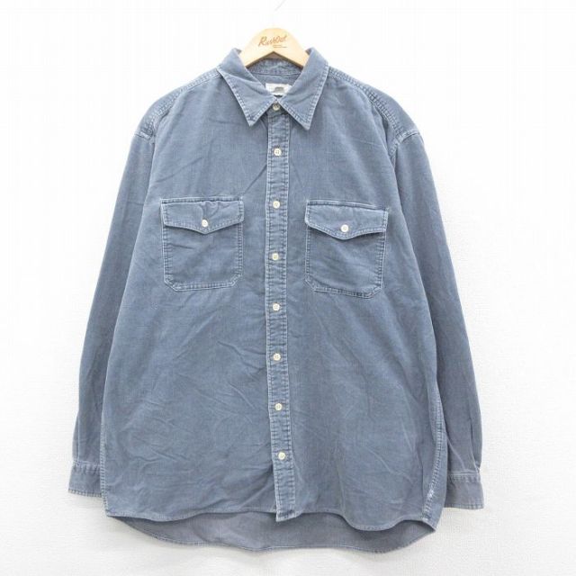 XL★古着 ジェイクルー J.CREW 長袖 ブランド シャツ メンズ 90年代 90s コーデュロイ 大きいサイズ ロング丈 コットン グレー系 25sep22 中古 トップス