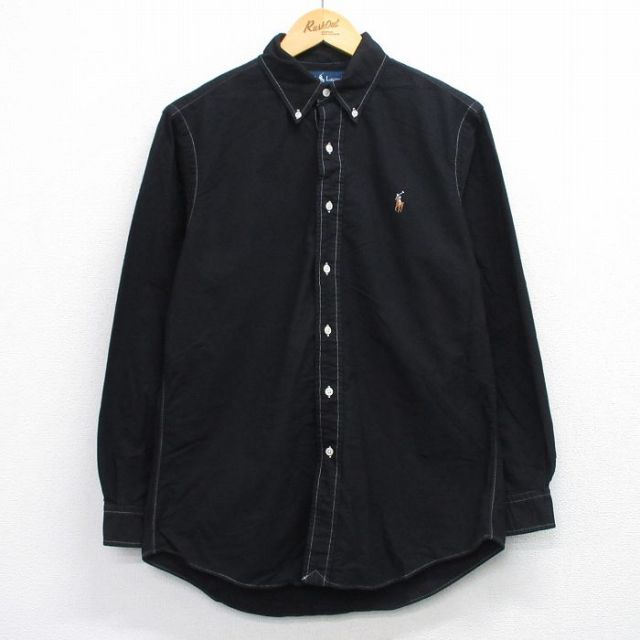 M★古着 ラルフローレン Ralph Lauren 長袖 ブランド シャツ メンズ 90年代 90s ワンポイントロゴ コットン ボタンダウン 黒 ブラック 25sep25 中古 トップス