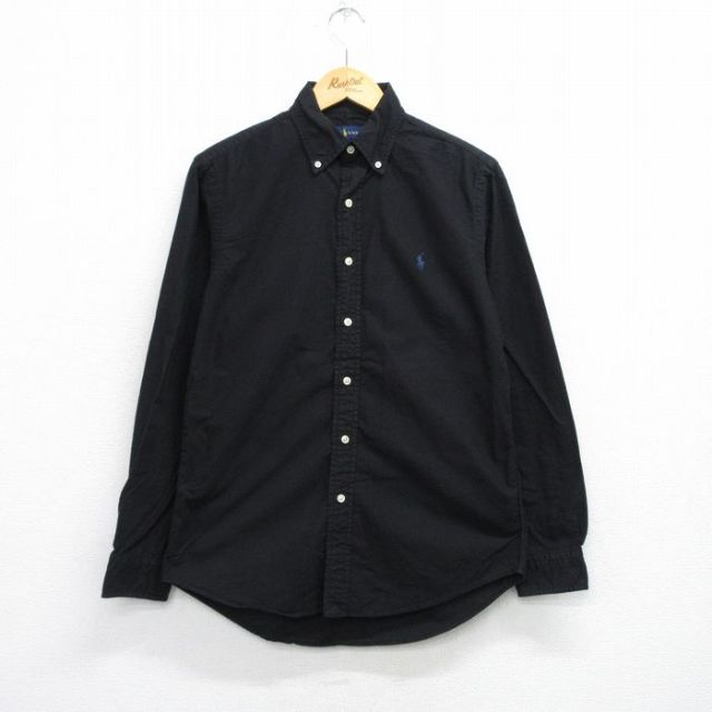 M★古着 ラルフローレン Ralph Lauren 長袖 ブランド シャツ メンズ ワンポイントロゴ コットン ボタンダウン 黒 ブラック 25sep25 中古 トップス