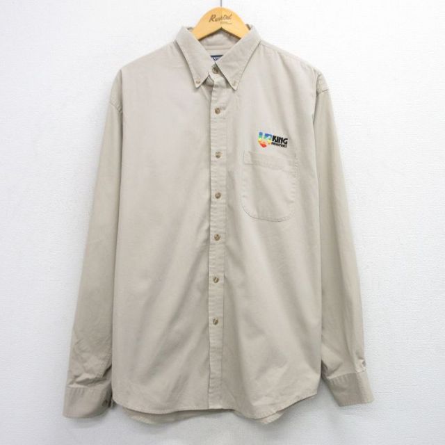 XL★古着 ランズエンド 長袖 ブランド シャツ メンズ 00年代 00s KING 大きいサイズ ロング丈 コットン ボタンダウン ベージュ カーキ 25sep25 中古 トップス