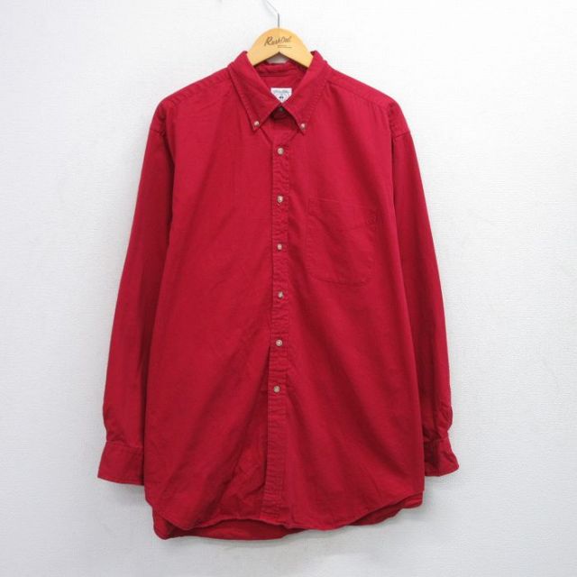 XL★古着 ブルックスブラザーズ BROOKS BROTHERS 長袖 ブランド シャツ メンズ 大きいサイズ ロング丈 コットン ボタンダウン 赤 レッド 25sep25 中古 トップス