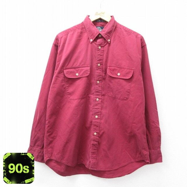 【50%OFF】ドッカーズ 90s 長袖シャツ ワンポイントロゴ バーガンディ XL | 古着
