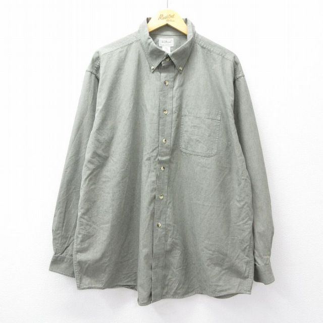 XL★古着 エルエルビーン LLBEAN 長袖 ブランド シャツ メンズ 00年代 00s 大きいサイズ ロング丈 コットン ボタンダウン 薄緑 グリーン 25oct03 中古 トップス