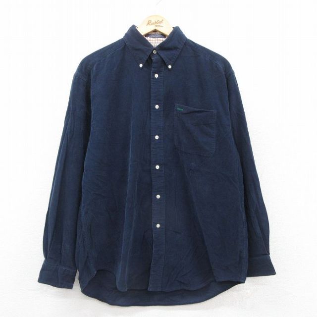 XL★古着 トミーヒルフィガー TOMMY HILFIGER 長袖 ブランド シャツ メンズ 90年代 90s コーデュロイ コットン ボタンダウン 紺 ネイビー 25oct07 中古 トップス