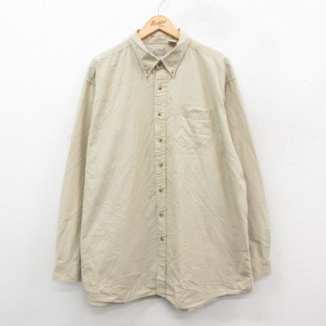 XL★古着 エルエルビーン LLBEAN 長袖 ブランド シャツ メンズ 00年代 00s 大きいサイズ ロング丈 コットン ボタンダウン ベージュ カーキ 25oct07 中古 トップス