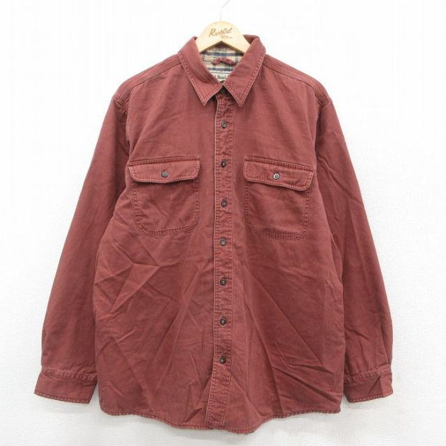 XL★古着 エルエルビーン LLBEAN 長袖 ブランド シャツ メンズ 00年代 00s ロング丈 コットン 茶系 ブラウン 内側フランネル 25oct07 中古 トップス