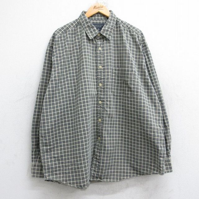 XL★古着 アメリカンイーグル American Eagle 長袖 ブランド シャツ メンズ 大きいサイズ コットン ベージュ他 カーキ チェック 25oct14 中古 トップス