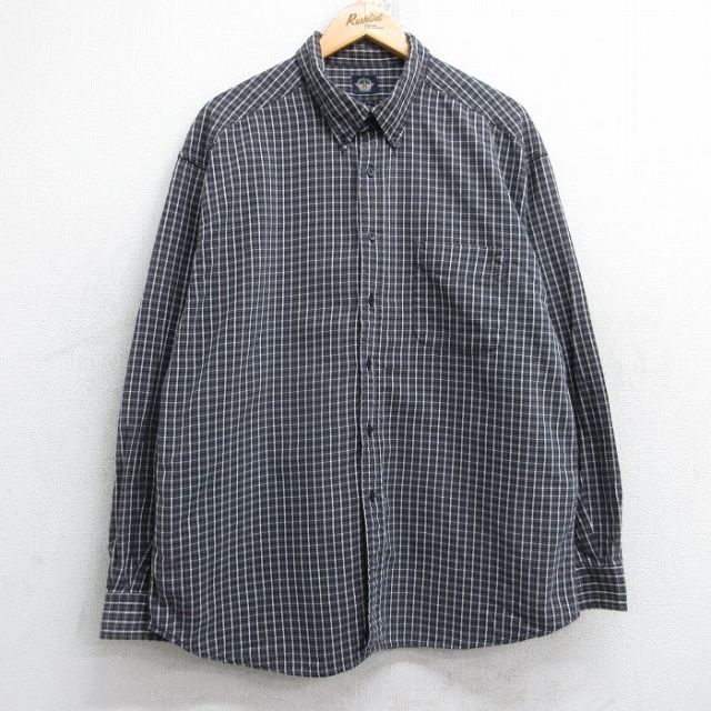 XL★古着 ドッカーズ 長袖 ブランド シャツ メンズ コットン ボタンダウン 濃グレー他 チェック 25oct14 中古 トップス