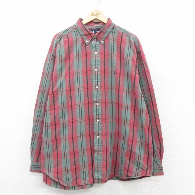 ラルフローレン 90s 長袖シャツ ワンポイントロゴ グリーンチェック XL | 古着