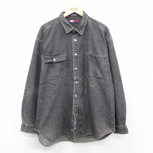 トミーヒルフィガー 90s 長袖シャツ ワンポイントロゴ ブラック XL | 古着
